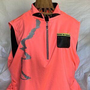 Neon Orange/Pink Sleeveless 3/4 zip Jamie Sadock Golf Shirt, Sz XL w/Blk details